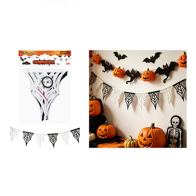 Guirnalda Halloween telaraña blanco y negro 2m