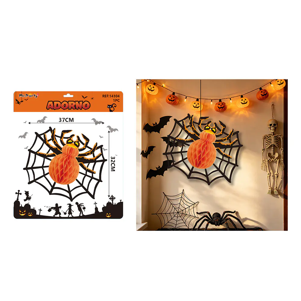 Adorno colgante Halloween araña en telaraña 37*32cm