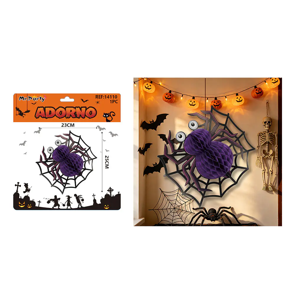 Adorno colgante Halloween araña con ojos saltones 23*25cm