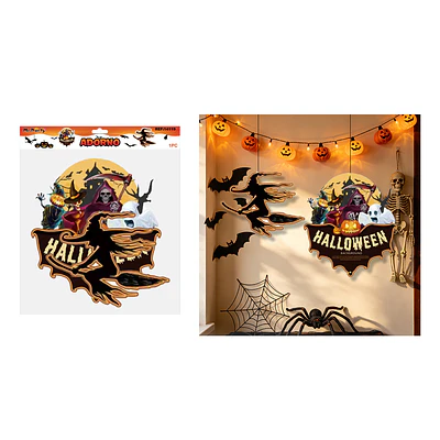 Adorno colgante Halloween bruja y castillo