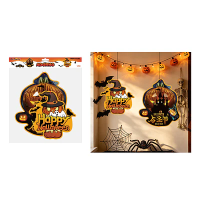 Adorno colgante Halloween calabaza con sombrero y castillo