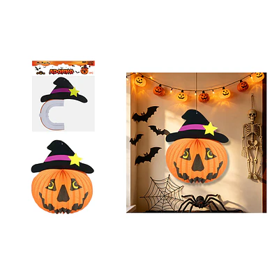 Adorno colgante Halloween calabaza con sombrero y estrella 24cm