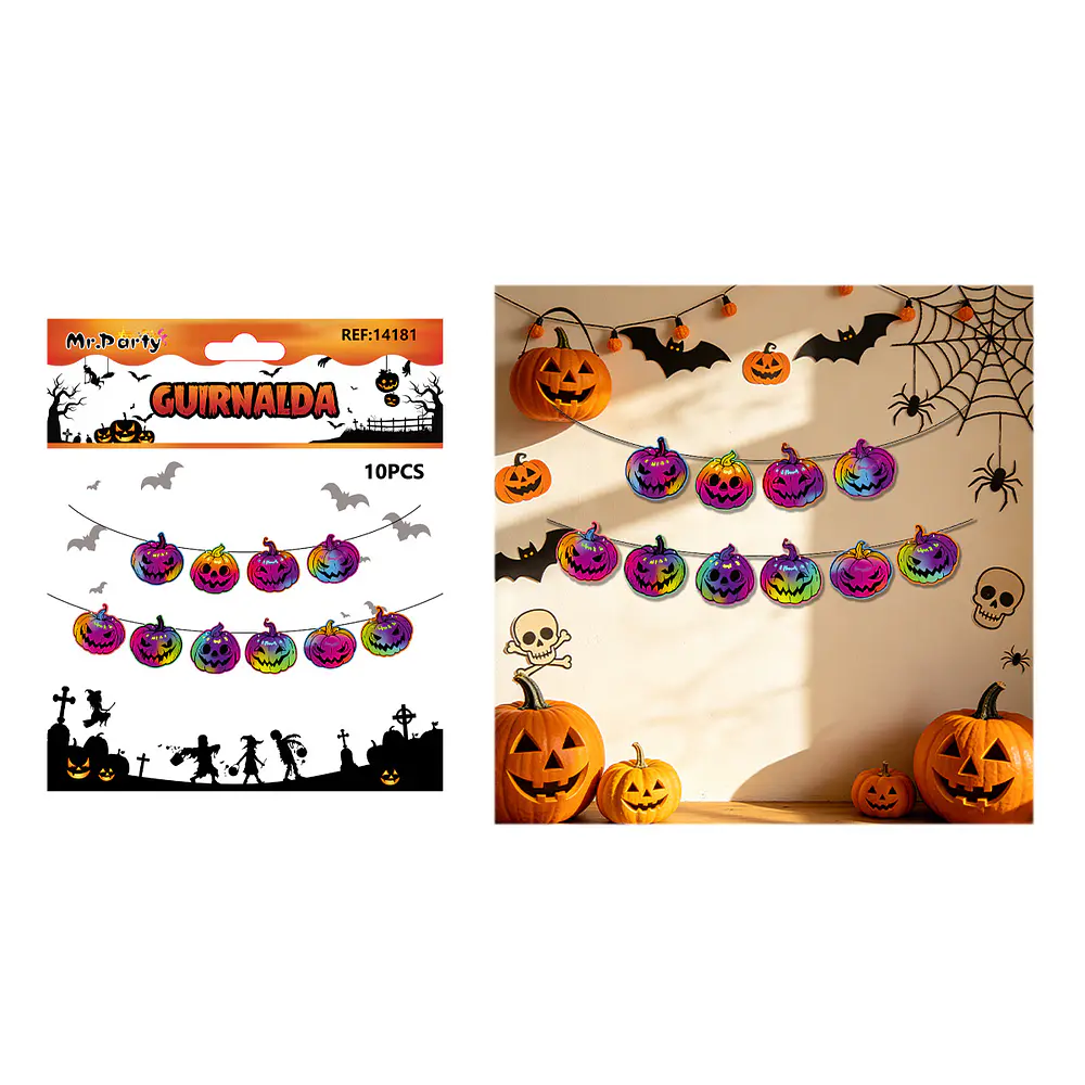 Guirnalda Halloween calabazas tornasol 10pcs