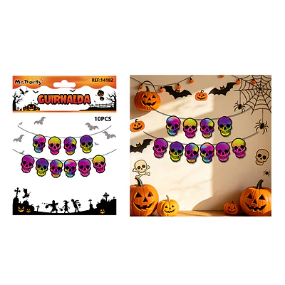 Guirnalda Halloween calaveras tornasol 10pcs
