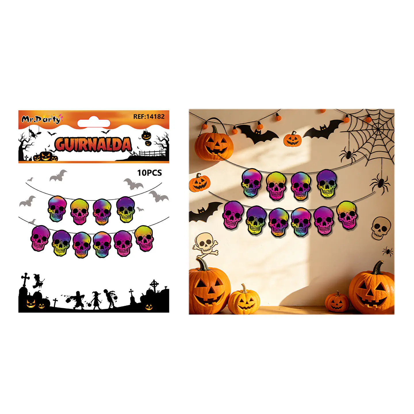 Guirnalda Halloween calaveras tornasol 10pcs 1