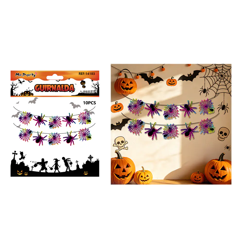 Guirnalda Halloween arañas y telarañas 10pcs