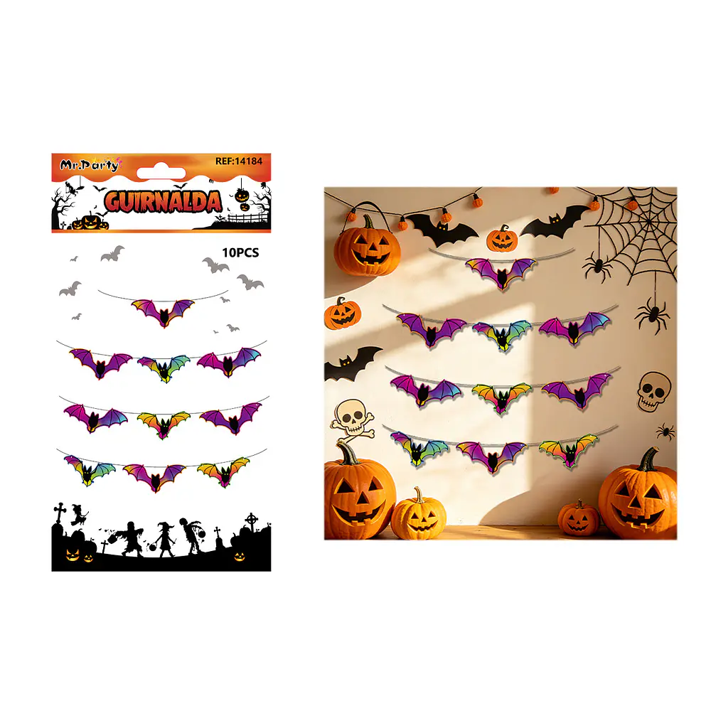 Guirnalda Halloween murciélagos tornasol 10pcs