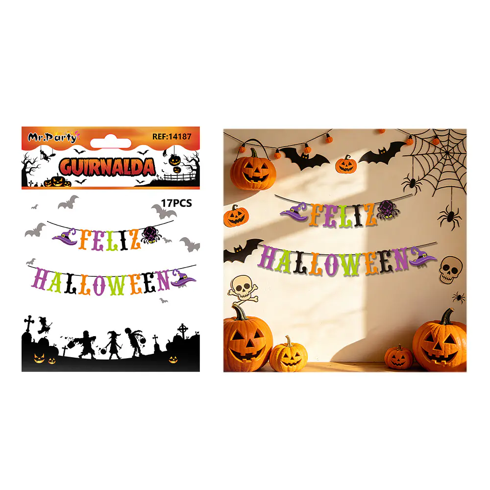 Guirnalda Feliz Halloween letras coloridas 17pcs