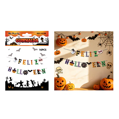 Guirnalda Feliz Halloween letras estilo cómic 16pcs
