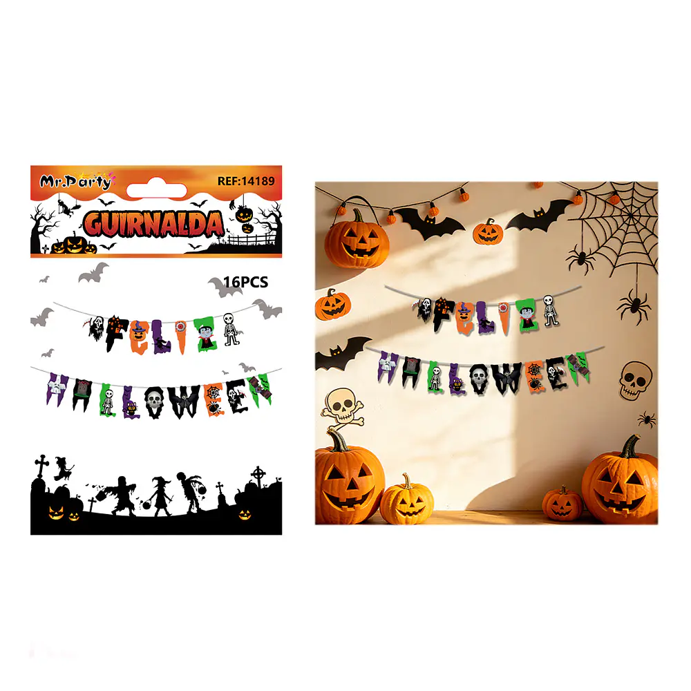 Guirnalda Feliz Halloween con monstruos 16pcs