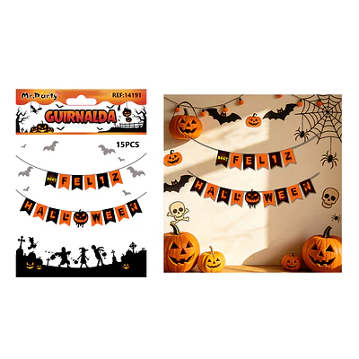 Guirnalda de banderines Feliz Halloween 15pcs