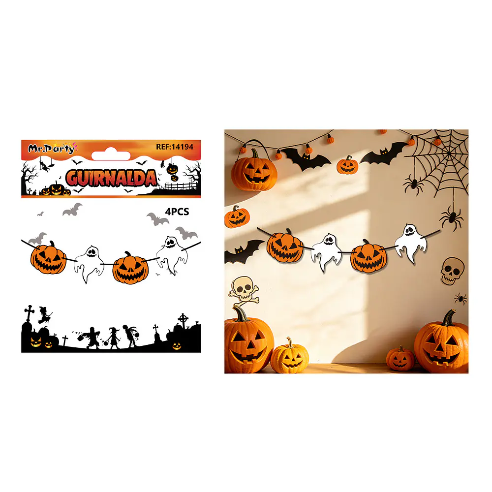 Guirnalda Halloween calabazas y fantasmas 4pcs