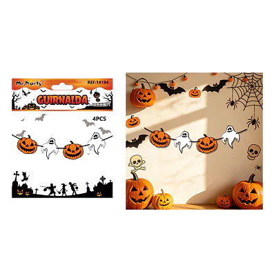 Guirnalda Halloween calabazas y fantasmas 4pcs
