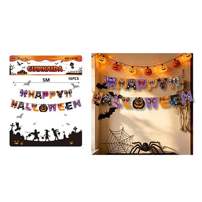 Guirnalda Happy Halloween con lazos 5m 16pcs