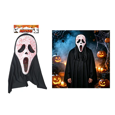 Máscara Scream con salpicaduras de sangre y capucha Halloween