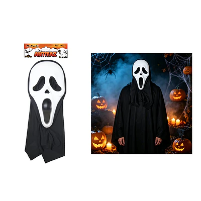 Máscara Scream clásica blanca con capucha Halloween