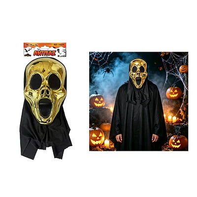 Máscara Scream dorada con capucha Halloween