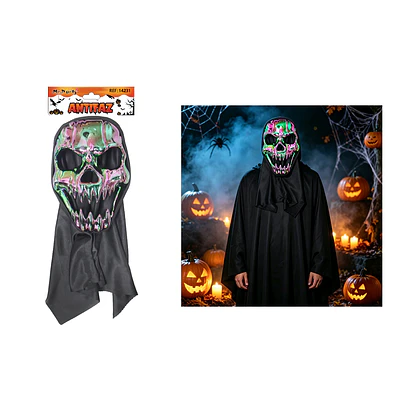 Máscara de calavera tornasol con capucha Halloween