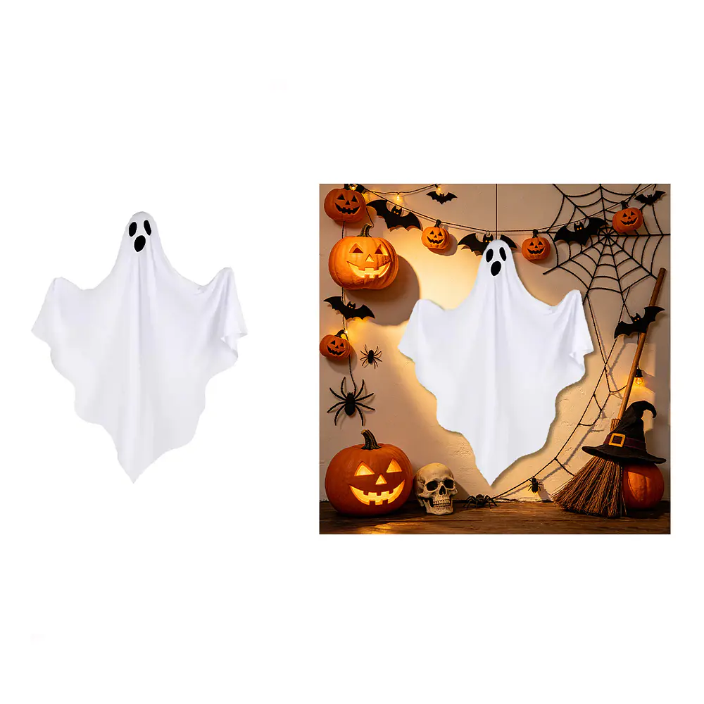 Adorno Halloween fantasma blanco de tela 60*90cm
