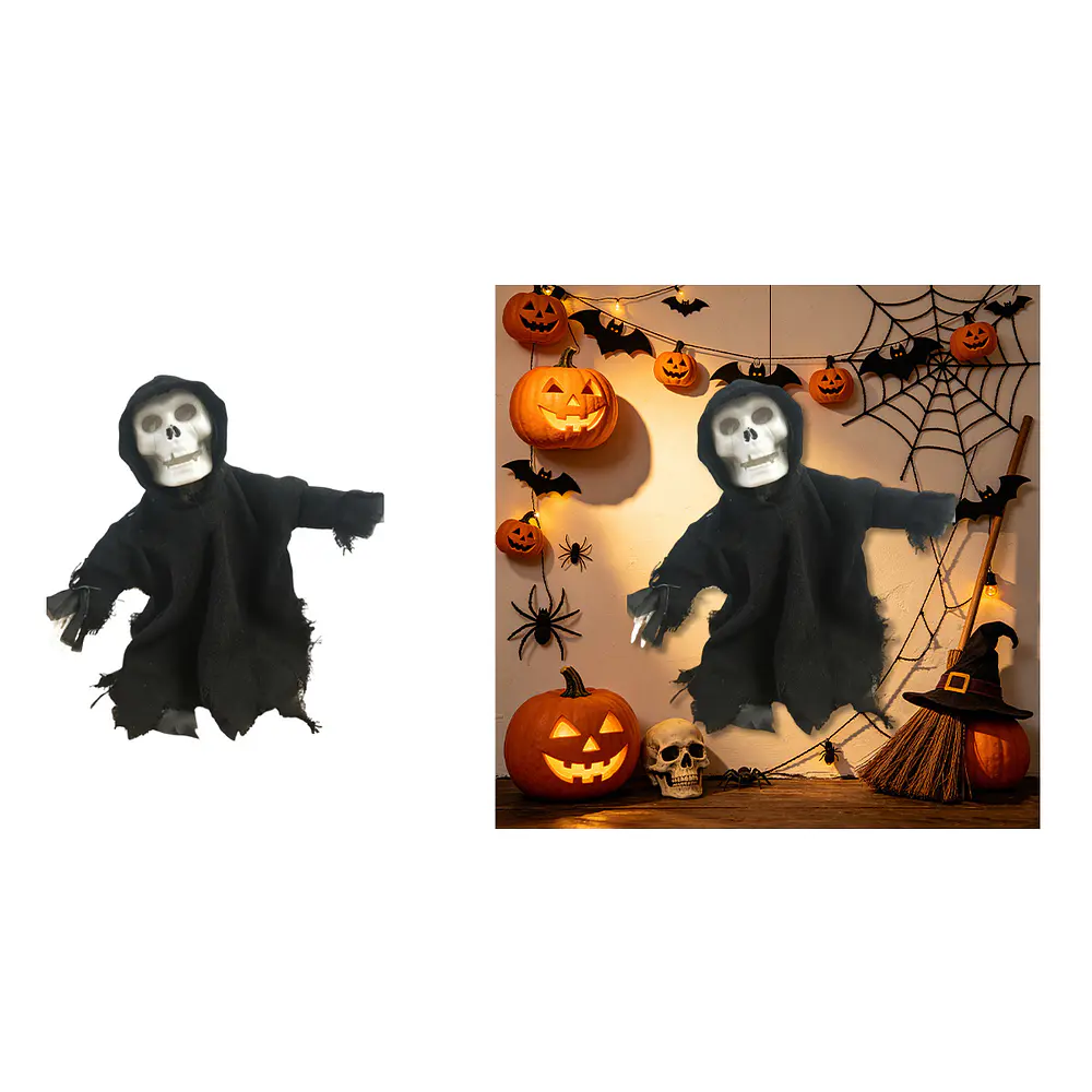 Adorno colgante Halloween calavera con capucha negra 46*78cm