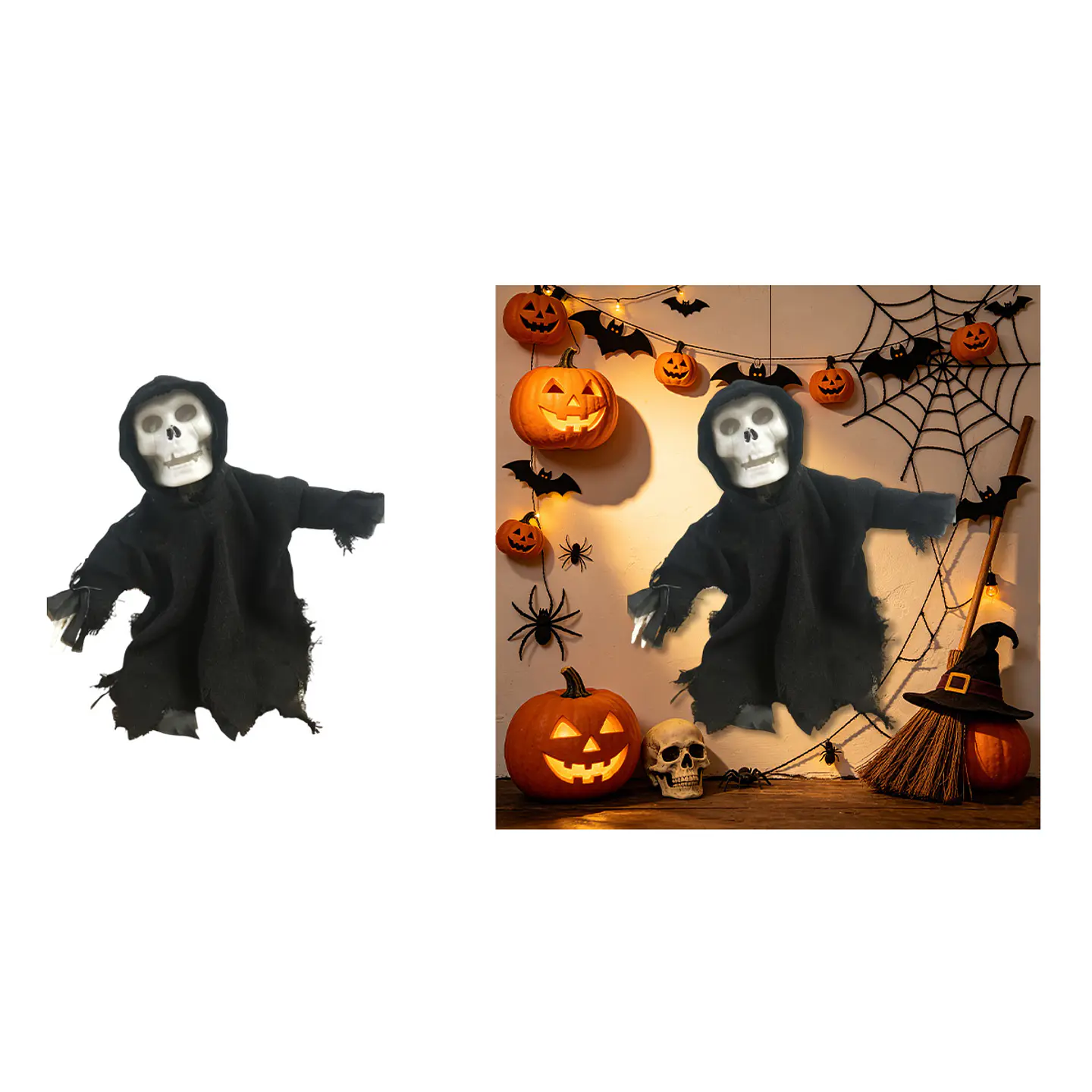Adorno colgante Halloween calavera con capucha negra 46*78cm 1
