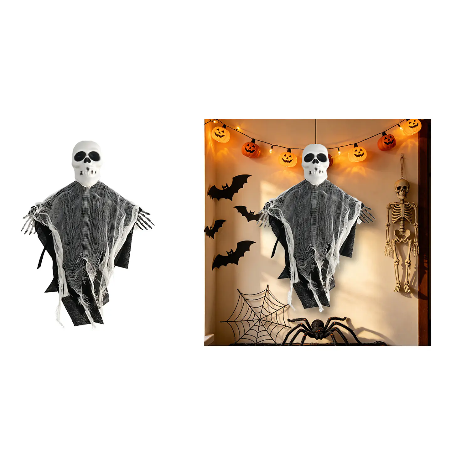 Adorno colgante Halloween esqueleto flotante con túnica desgarrada 30*45cm 1