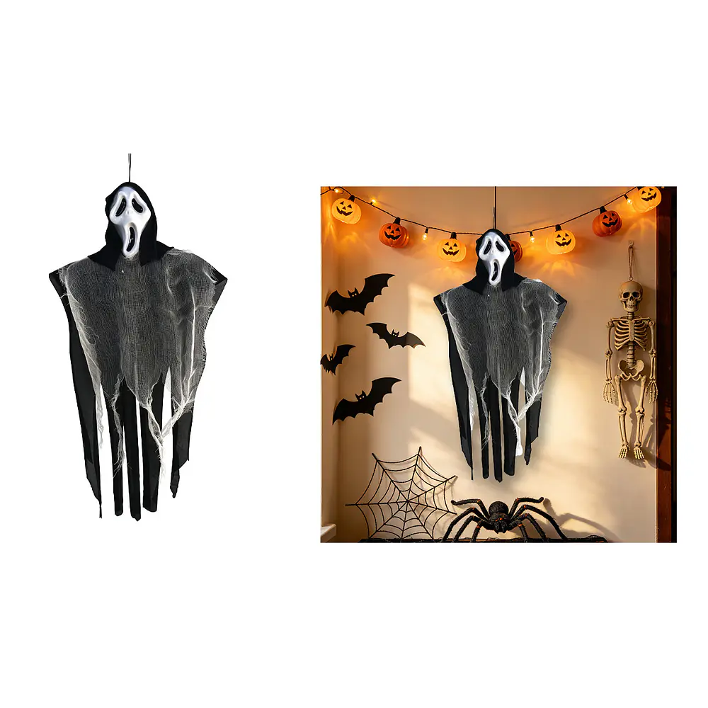 Adorno colgante Halloween espectro Scream con capucha y túnica desgarrada 25*40cm