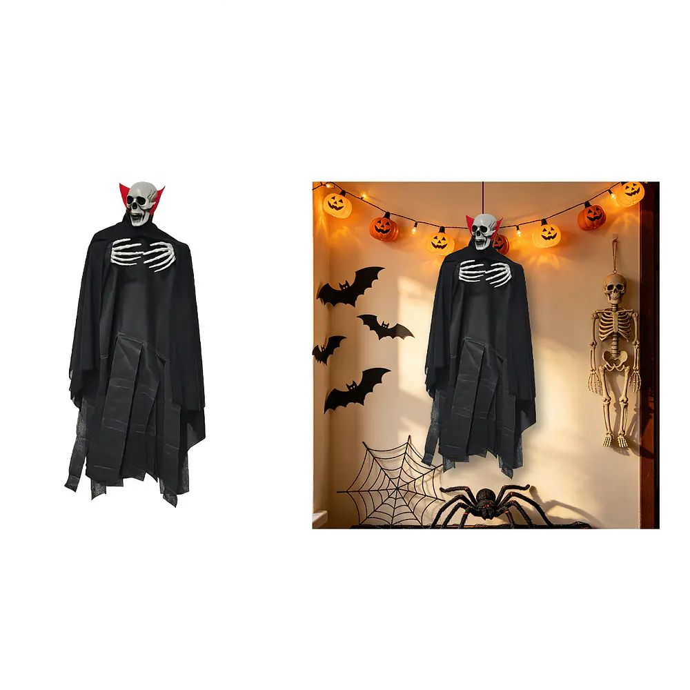Adorno colgante Halloween vampiro con capa negra y cuello rojo 50*80cm