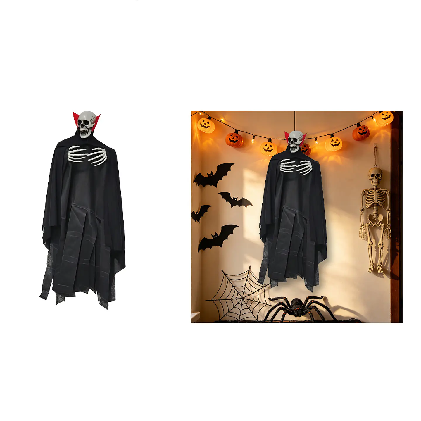 Adorno colgante Halloween vampiro con capa negra y cuello rojo 50*80cm 1