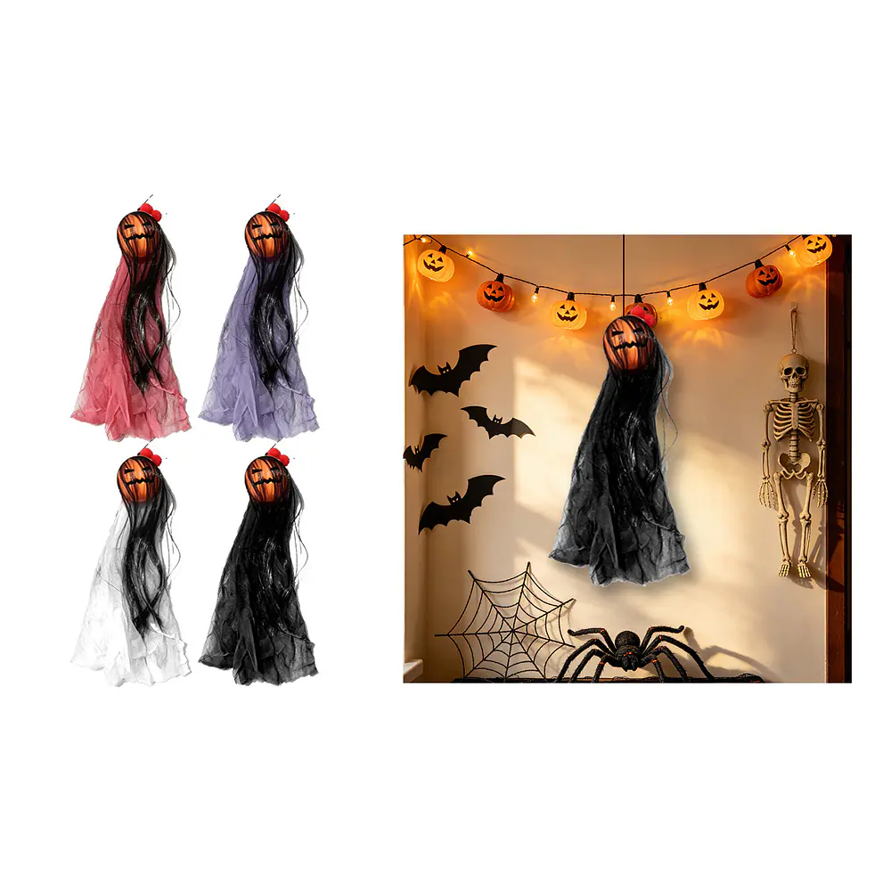 Adorno colgante Halloween cabeza de calabaza con pelo largo 7*35cm Color Aleatorio