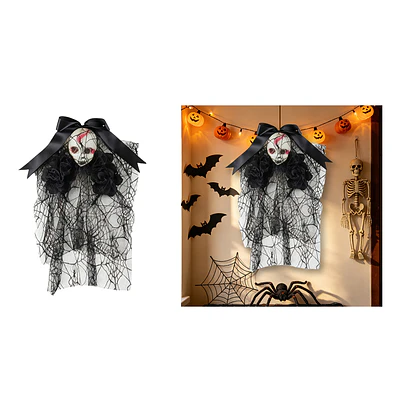 Adorno colgante Halloween calavera con lazo y rosas negras 23*46cm