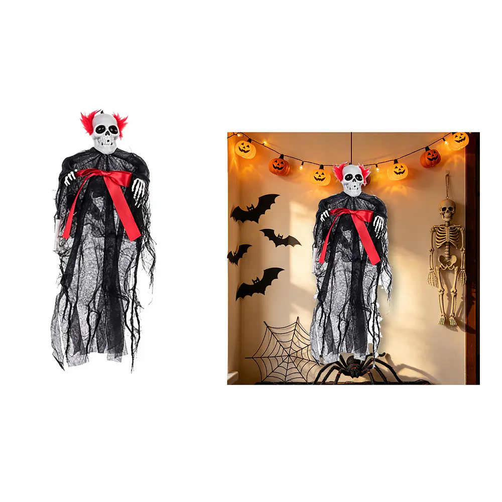 Adorno colgante Halloween payaso siniestro con lazo rojo 28*40cm