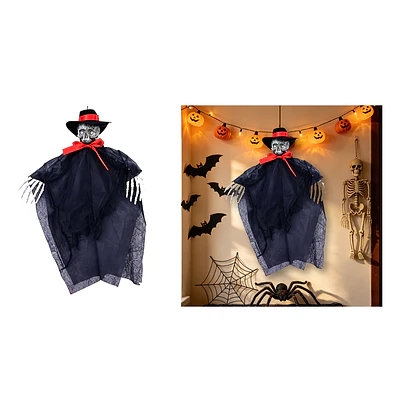 Adorno colgante Halloween esqueleto con sombrero y lazo rojo 33*37cm