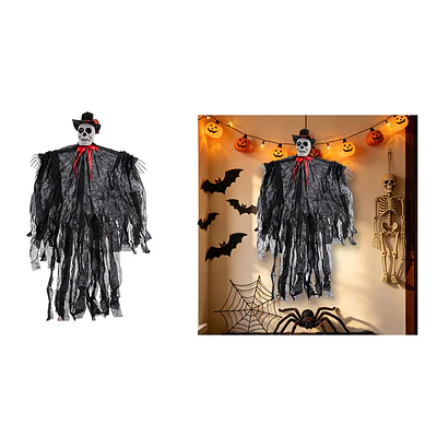 Adorno colgante Halloween esqueleto con túnica de encaje y sombrerito 40*85cm