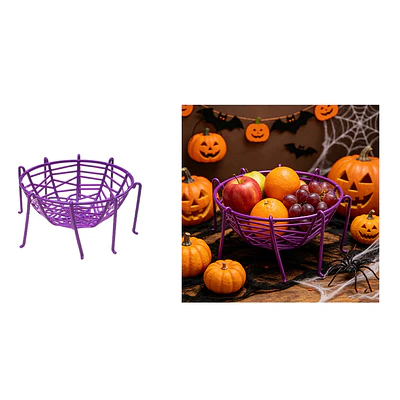 Canasta dulcera metálica Halloween diseño araña morado 11*23cm