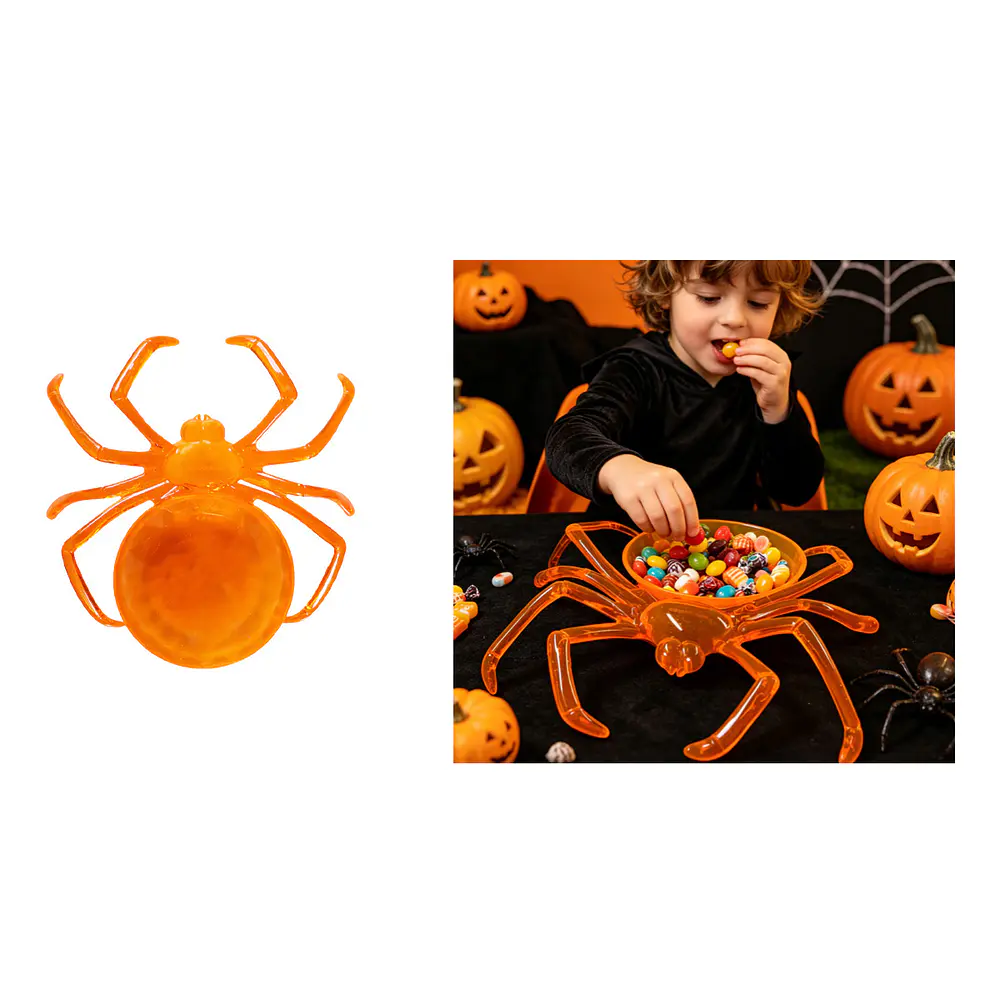 Bowl dulcero plástico Halloween forma de araña naranja 22*23cm