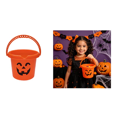 Balde plástico para dulces Halloween calabaza naranja 14*18cm