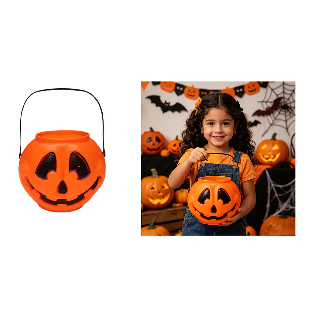 Balde plástico para dulces Halloween calabaza naranja 14*18cm