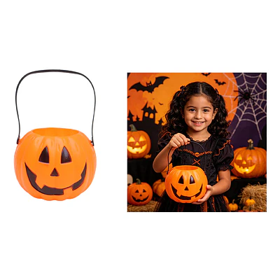 Balde plástico para dulces Halloween calabaza naranja 12*16cm