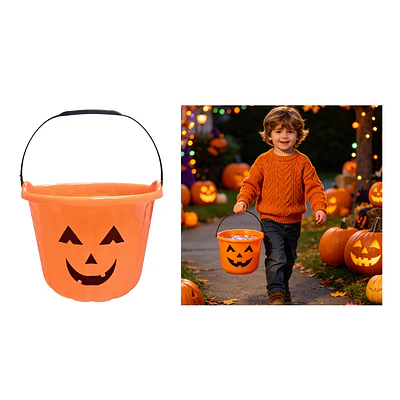 Balde plástico para dulces Halloween calabaza cónica naranja 9 inches