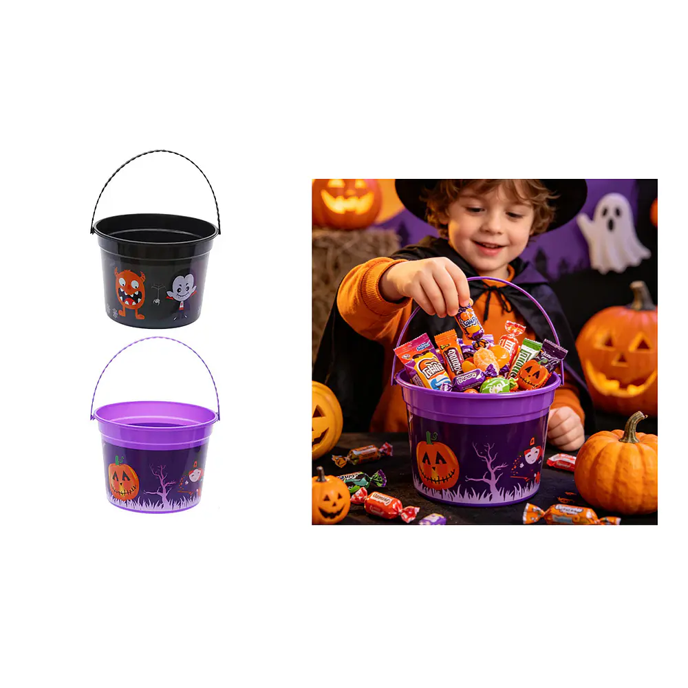 Balde plástico para dulces Halloween estampado 14.5*20cm Color Aleatorio
