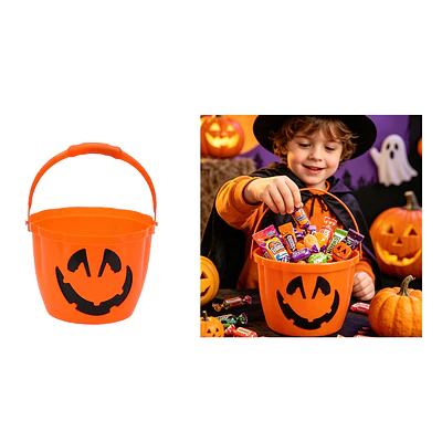 Balde plástico para dulces Halloween calabaza sonrisa naranja 22*16.5cm