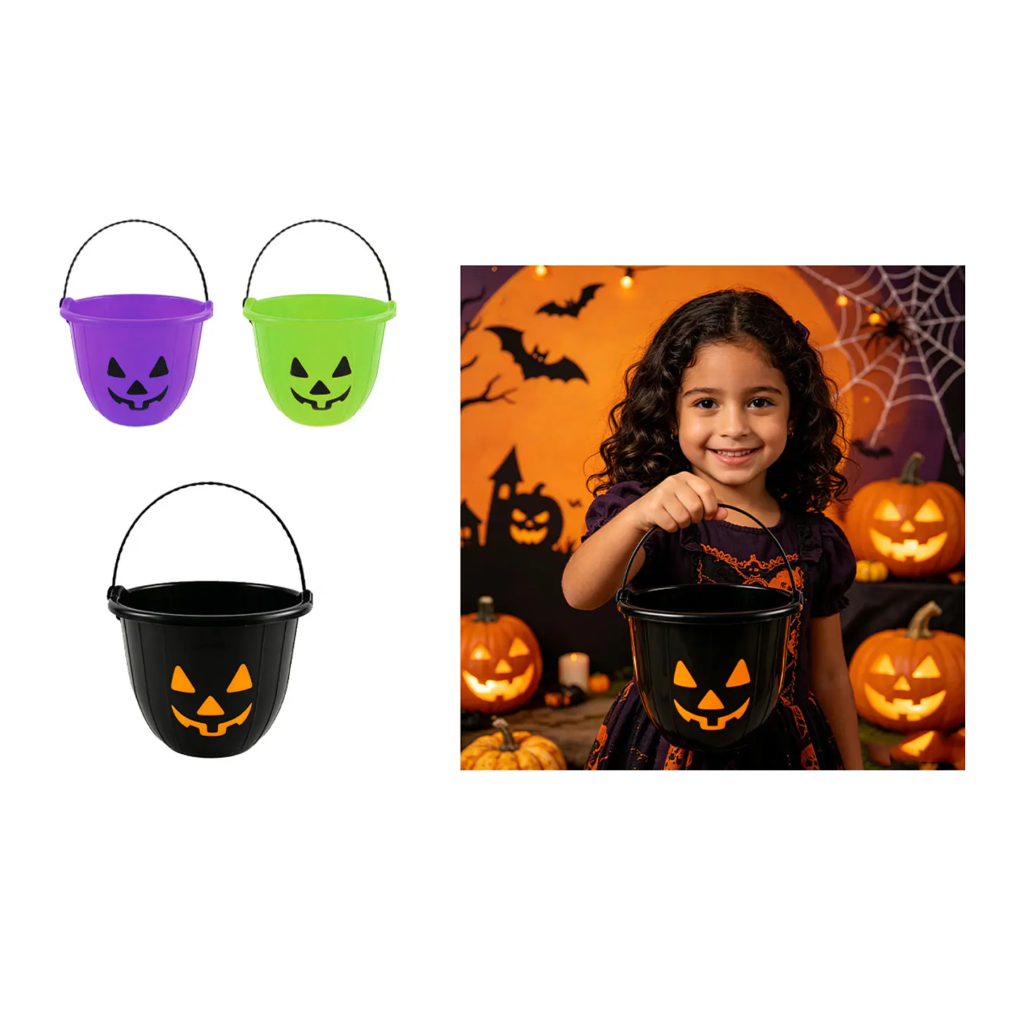 Balde plástico para dulces Halloween calabaza cónica 20*17cm Color Aleatorio 1