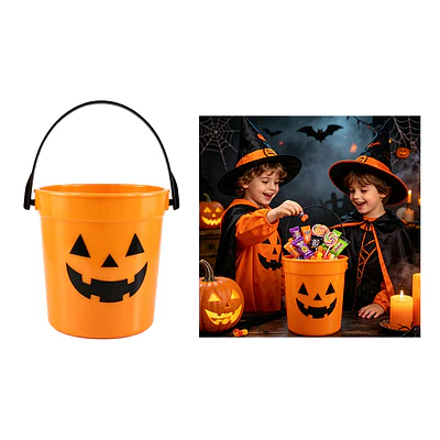 Balde plástico para dulces Halloween calabaza cónica naranja 13*22cm