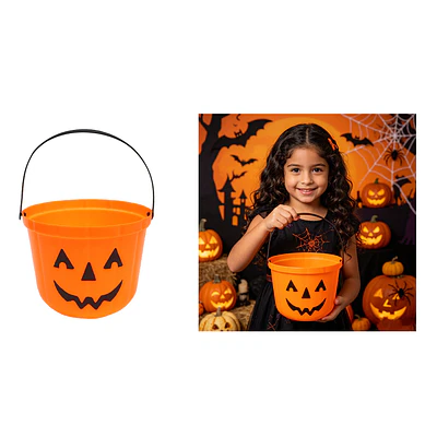 Balde plástico para dulces Halloween calabaza naranja 19*15cm