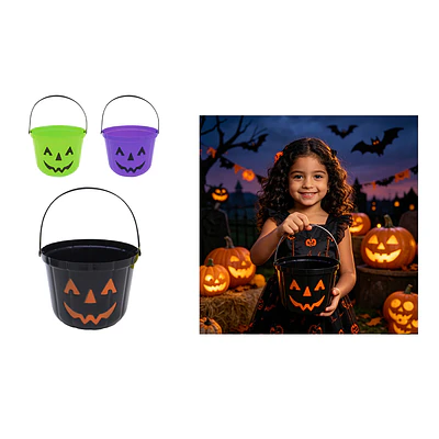 Balde plástico para dulces Halloween calabaza sonrisa 19*15cm Color Aleatorio