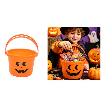 Balde plástico para dulces Halloween calabaza con relieve naranja 22*16.5cm