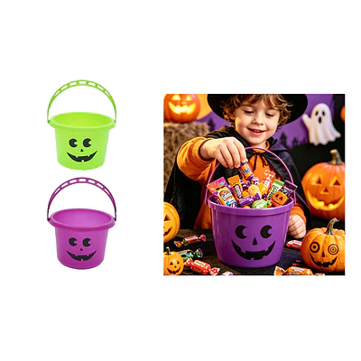 Balde plástico para dulces Halloween calabaza con relieve 22*17.5cm Color Aleatorio