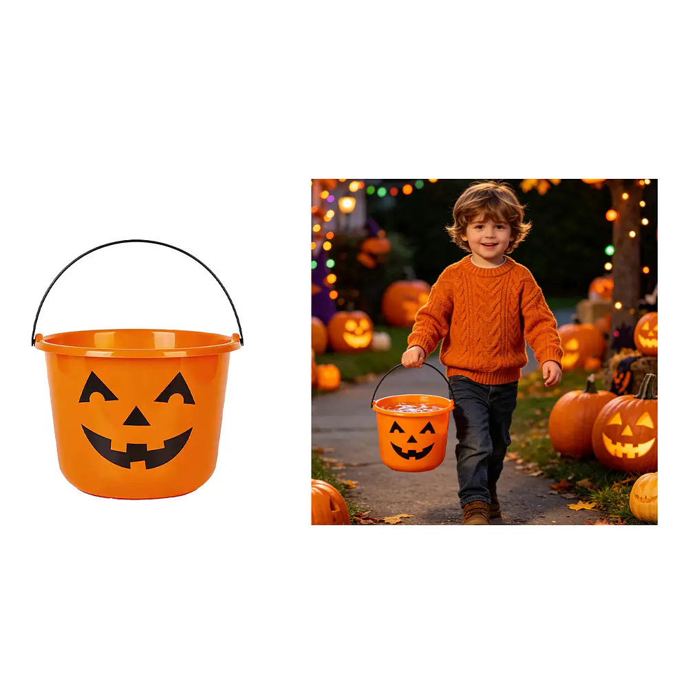 Balde plástico para dulces Halloween calabaza naranja 22*16.5cm