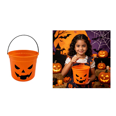 Balde plástico para dulces Halloween calabaza naranja 20*17cm